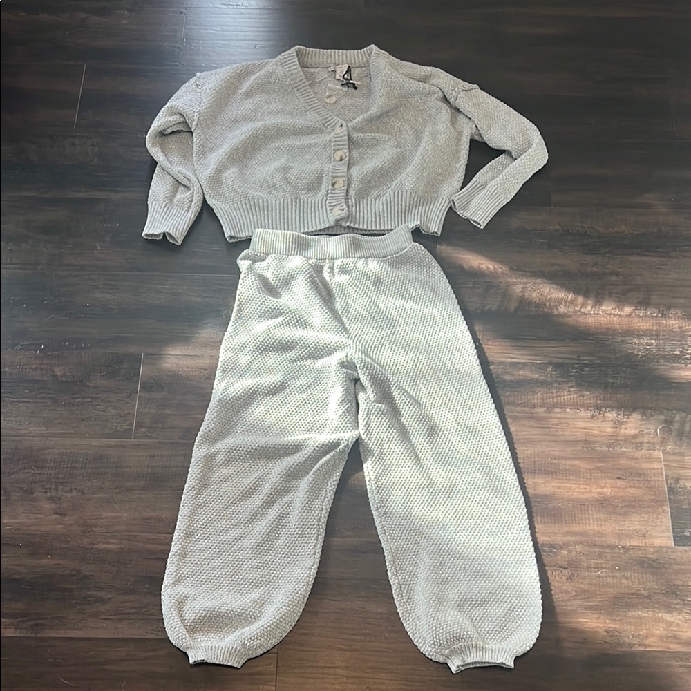 Gray Knit Cardigan and Pants Set